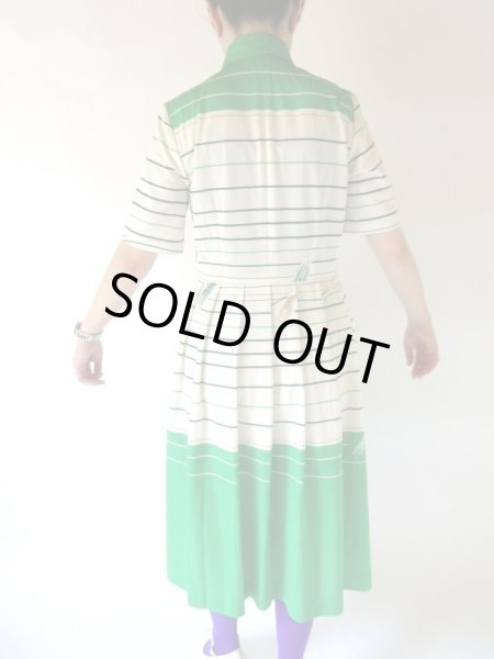 画像5: レトログリーンのボーダーワンピース (5)