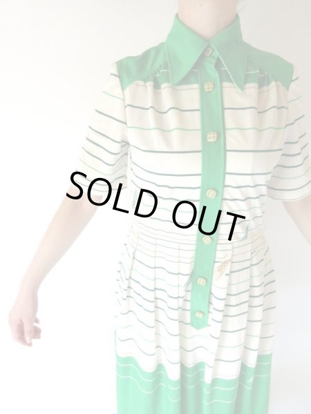 画像6: レトログリーンのボーダーワンピース (6)