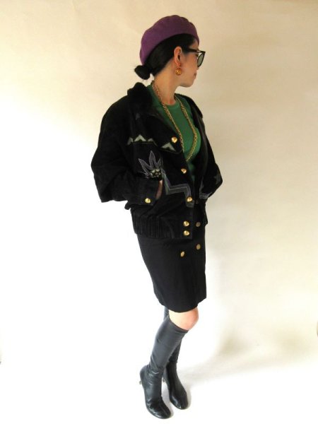 画像3: 【レザーのパッチワーク*】ゆったりsize*襟ファーブルゾン (3)