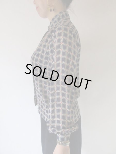 画像5: 【軽やかに大人レトロ*】シフォンのスクエア柄シャツ (5)