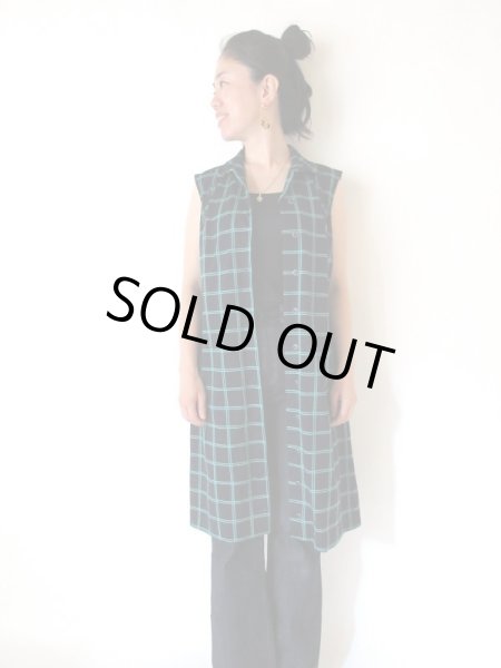 画像3: 【羽織ってジレ風にも*】ネイビー×グリーンラインワンピース (3)