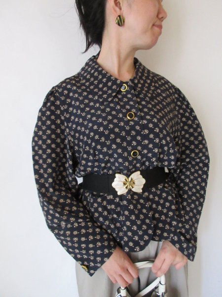 画像1: 【ネイビー✖️ホワイトのテッパンカラー*】1点もの*染めのブラウス (1)